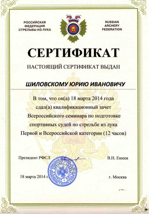 Сертификат по подготовке спортивных судей